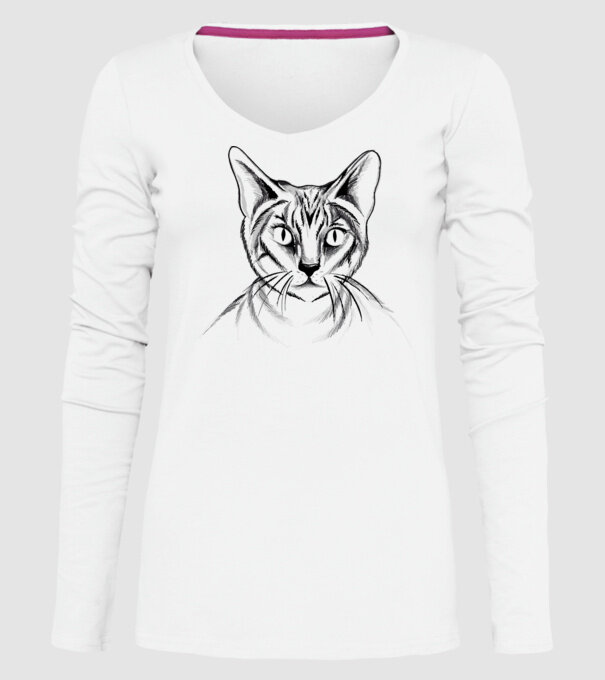 Pisică desen model alb pe tricou