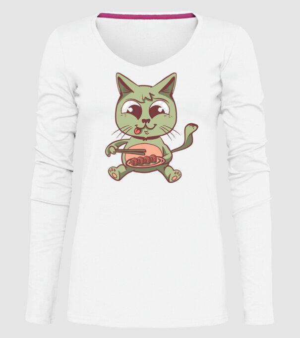 Pisică Sushi model alb pe tricou