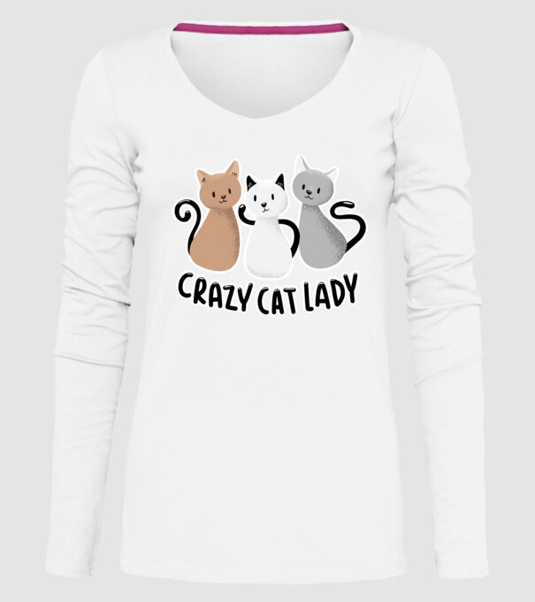 Crazy Cat Lady - fată nebună cu pisică model alb pe tricou