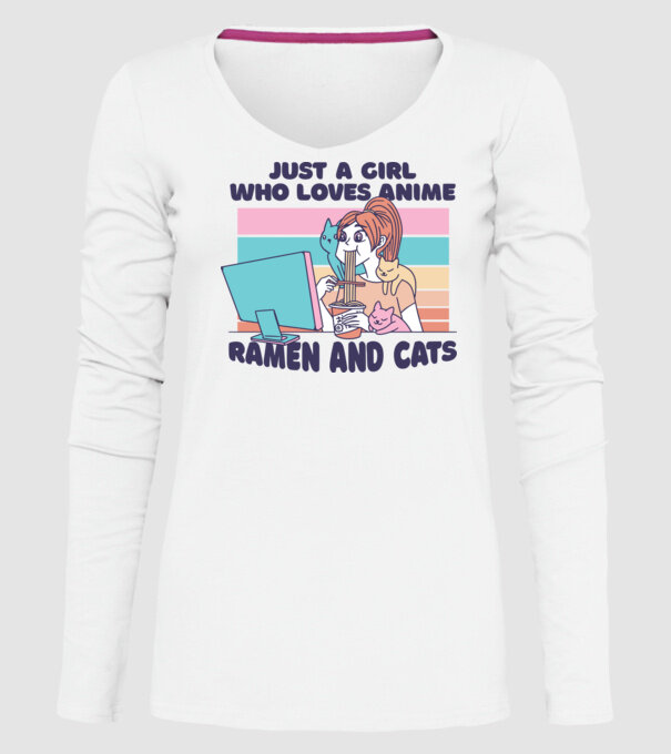 Doar o fată căreia îi place Anime, Ramen și pisicile model alb pe tricou