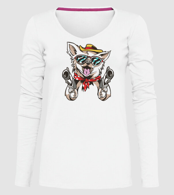 Chihuahua cu Pistol model alb pe tricou