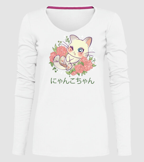 Pisicuță drăguță Anime model alb pe tricou