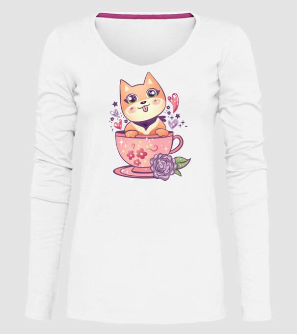 Câine drăguț Anime model alb pe tricou