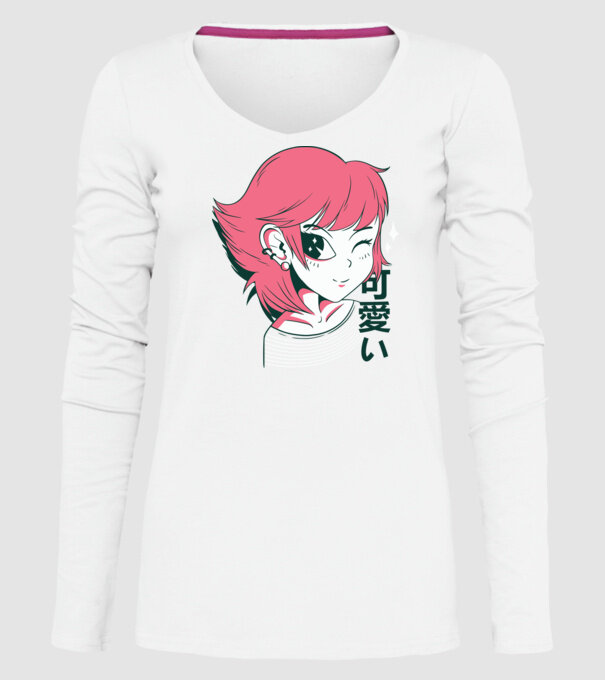 Fată drăguță Anime model alb pe tricou