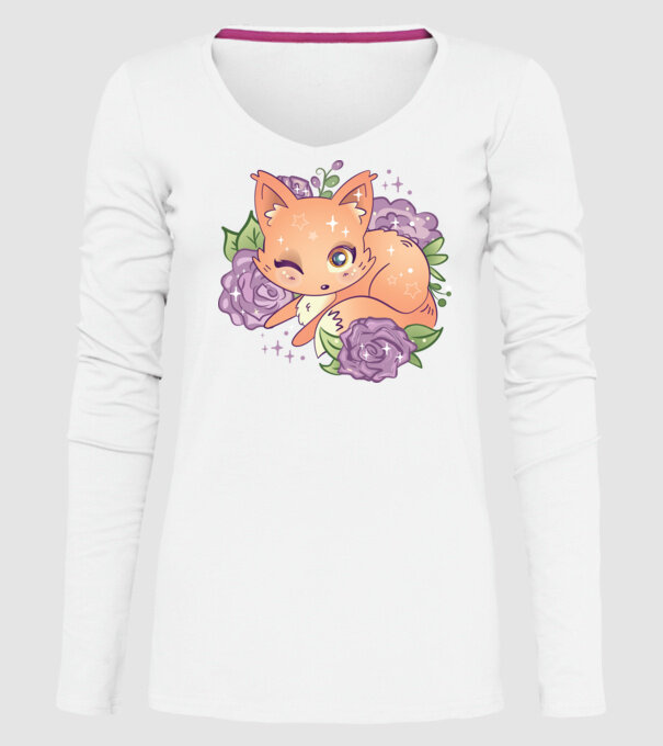 Vulpe Drăguță Anime model alb pe tricou