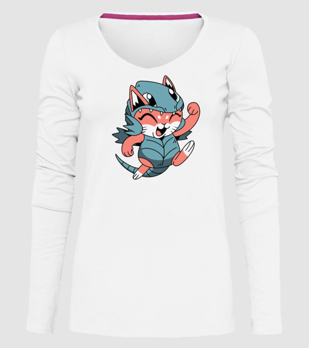 Pisicuță drăguță în costum de dragon model alb pe tricou