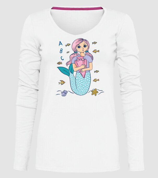 Sirenă Școlăriță drăguță model alb pe tricou