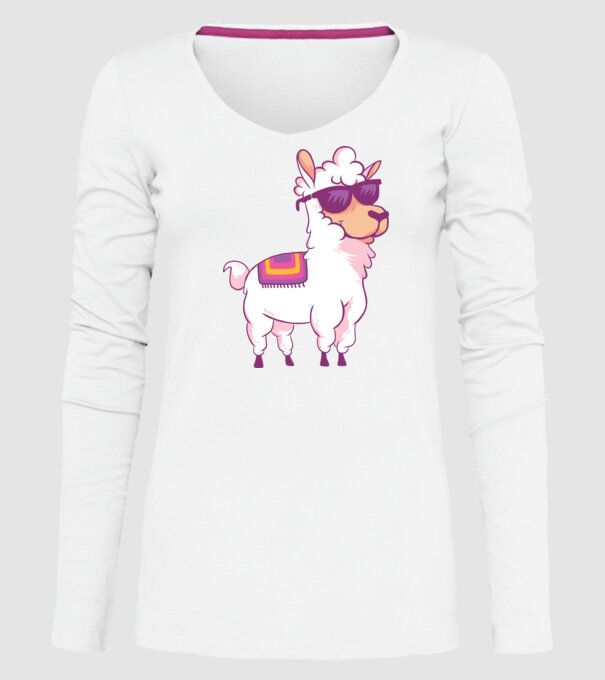 Llama drăguț model alb pe tricou