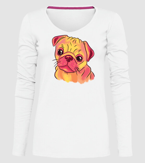 Cap de Mops drăguț model alb pe tricou