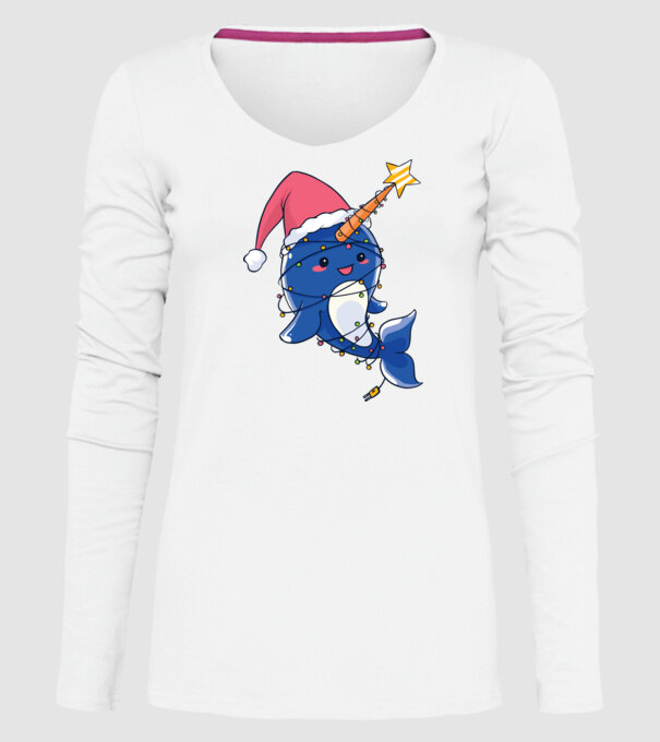 Narval drăguț Moș Crăciun tricou de Crăciun model alb pe tricou