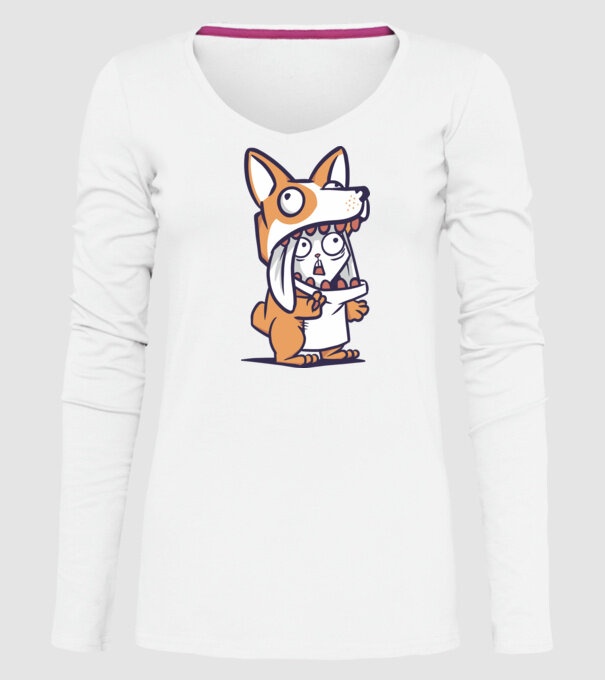 Iepuraș drăguț în costum Corgi model alb pe tricou