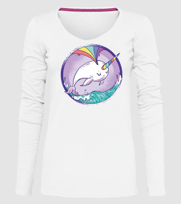 Unicorn drăguț Balenă - Narval model alb pe tricou