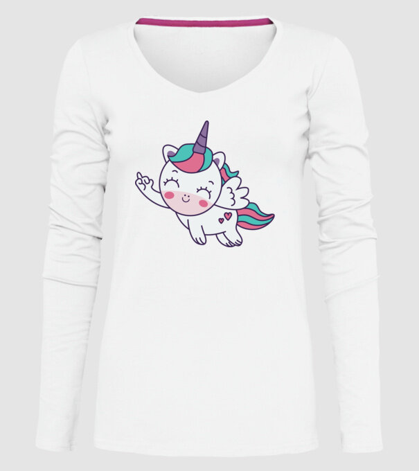 Unicorn drăguț arată degetul model alb pe tricou