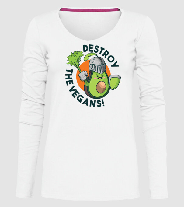 Destroy the Vegans - tricou amuzant războinic Avocado model alb pe tricou