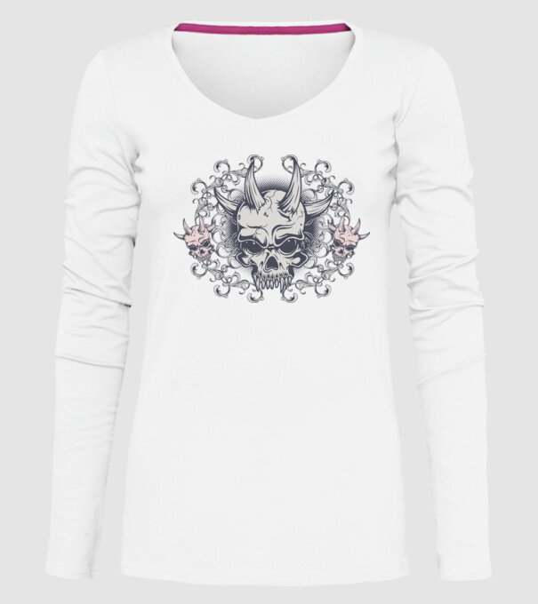Devil Skull model alb pe tricou