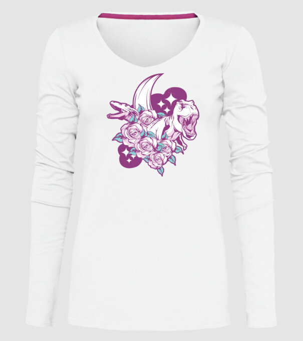 Dinozaur cu trandafiri model alb pe tricou