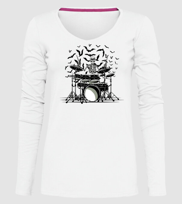 Schelet Baterist model alb pe tricou