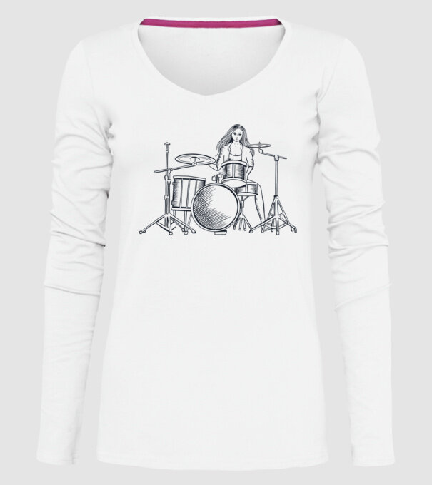 Fată Bateristă model alb pe tricou