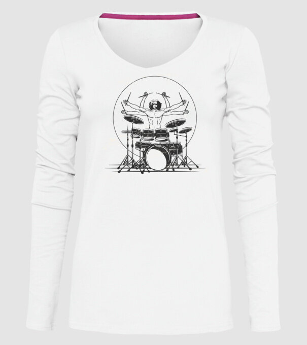 Baterist Vitruvian Da vinci model alb pe tricou