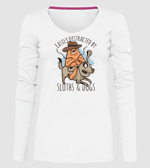 Easily Distracted by Sloths & Dogs model alb pe tricou