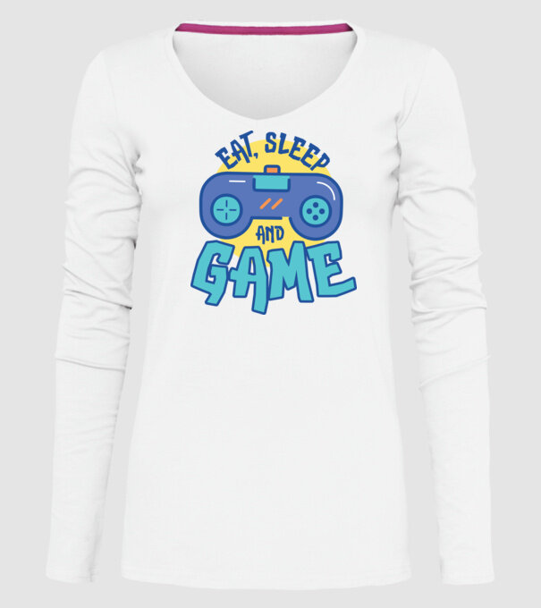 Eat Sleep and Game model alb pe tricou