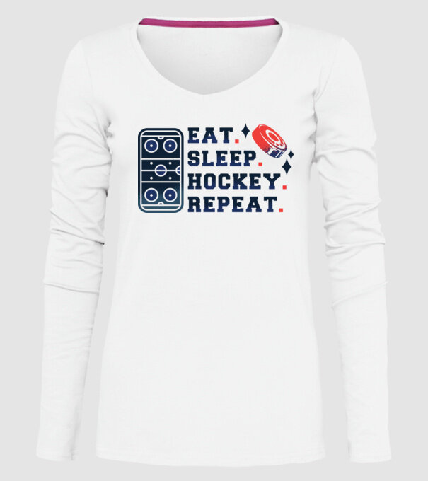 Eat Sleep Hockey Repeat model alb pe tricou