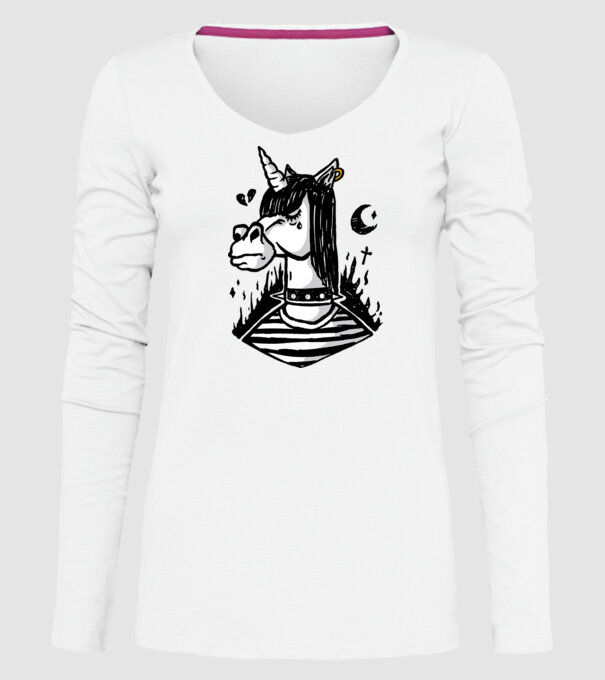 Emo unicorn model alb pe tricou