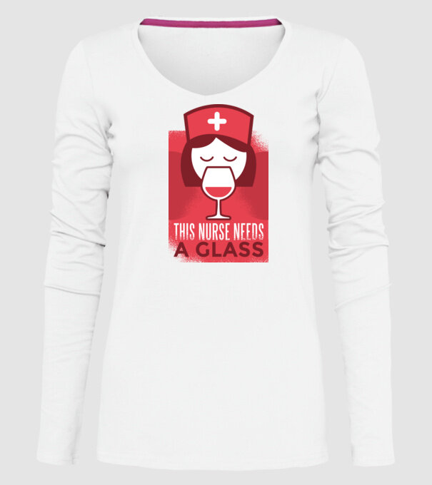 Această asistentă are nevoie de un pahar de vin model alb pe tricou