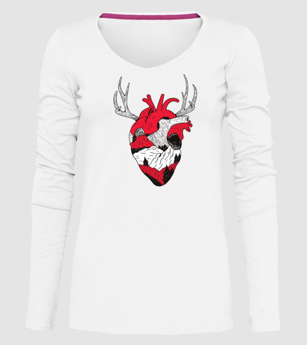 Inimă pădure model alb pe tricou