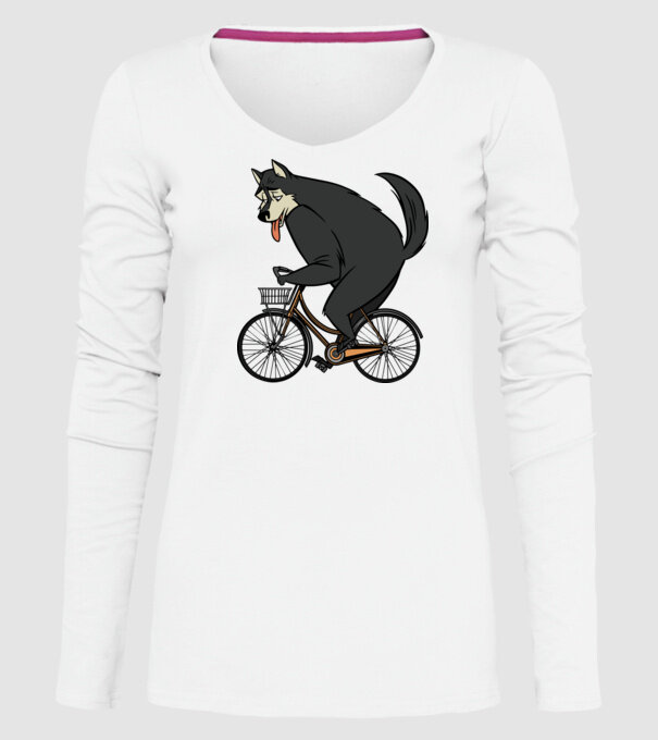 Lup pe bicicletă model alb pe tricou