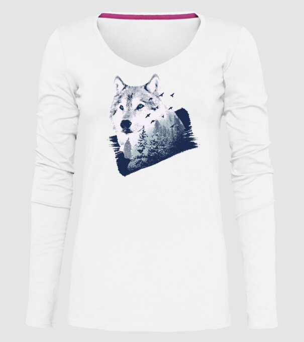 Tricou design Pădure Lup model alb pe tricou