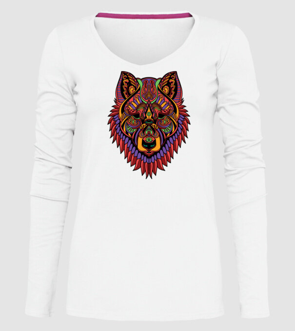 Cap de lup model alb pe tricou