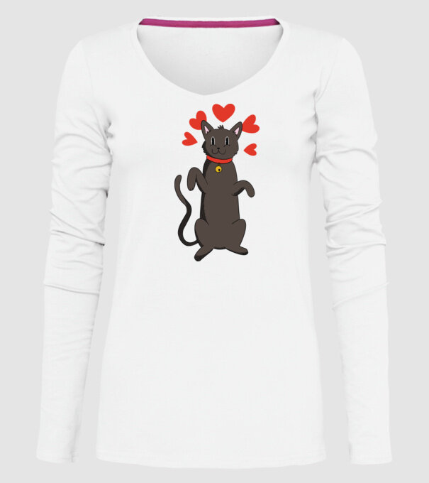 Pisică neagră dragoste model alb pe tricou