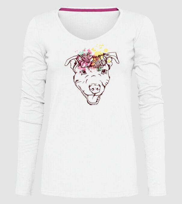 Floral Pitbull model alb pe tricou