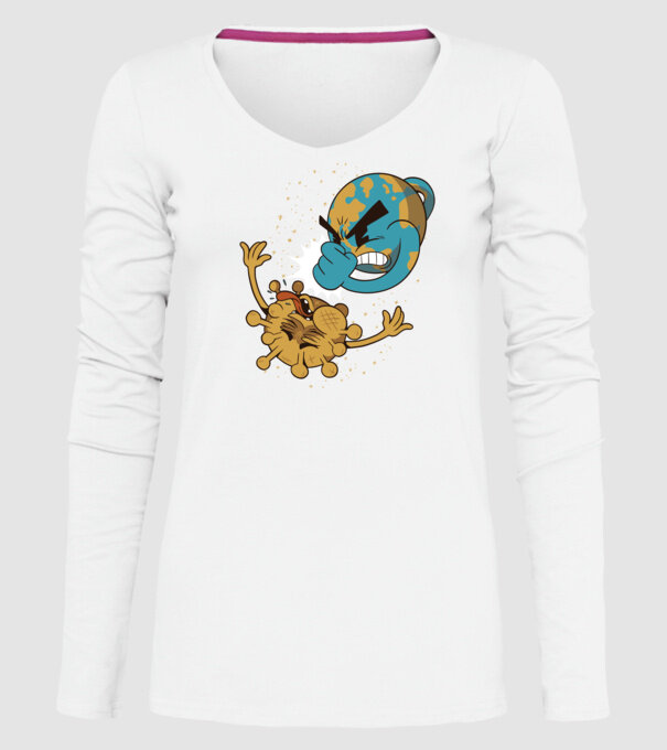 Pământ vs Coronavirus model alb pe tricou