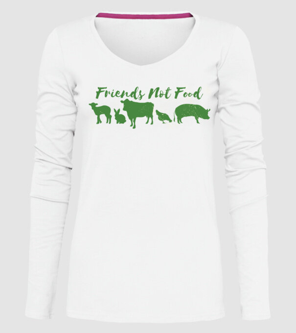 Friends Not Food Vegan model alb pe tricou