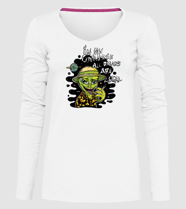 Alien drogat model alb pe tricou