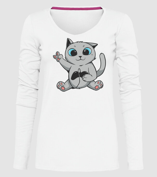 Pisică Gamer model alb pe tricou