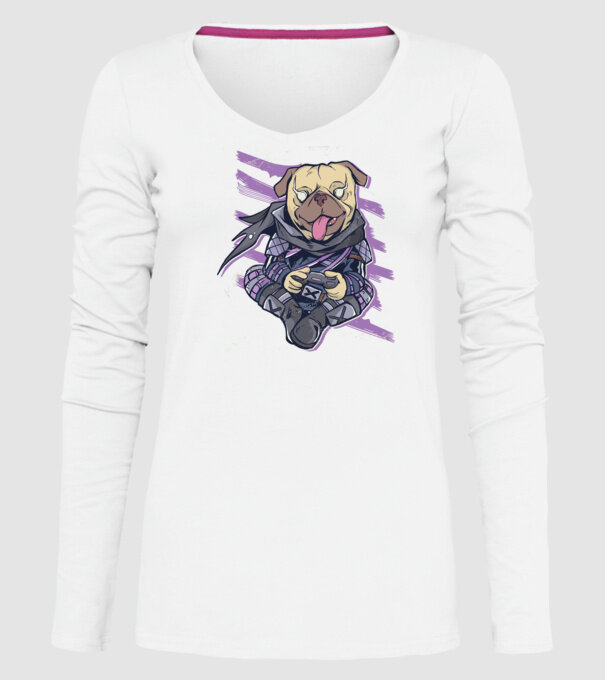 Mops Gamer tricou amuzant cu câine model alb pe tricou