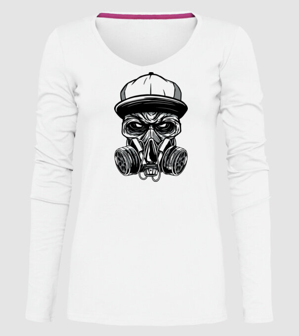 Mască de gaz Craniu model alb pe tricou
