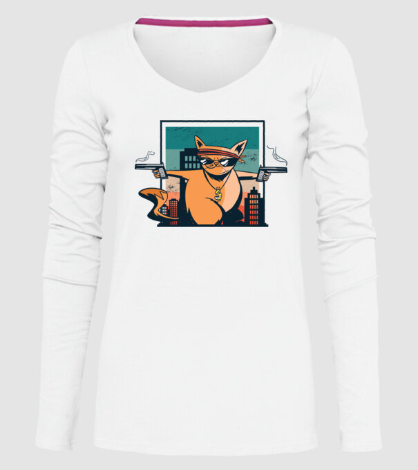 Pisică Gangster model alb pe tricou