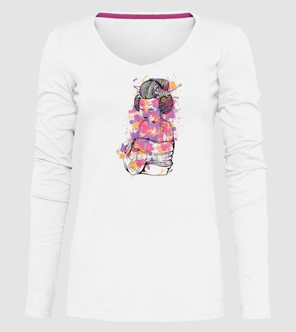 Geisha colorată model alb pe tricou