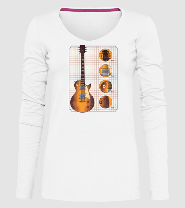 Gibson Chitară desen gold model alb pe tricou