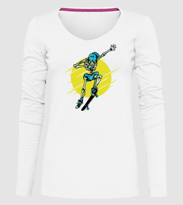 Schelet Skateboarder model alb pe tricou