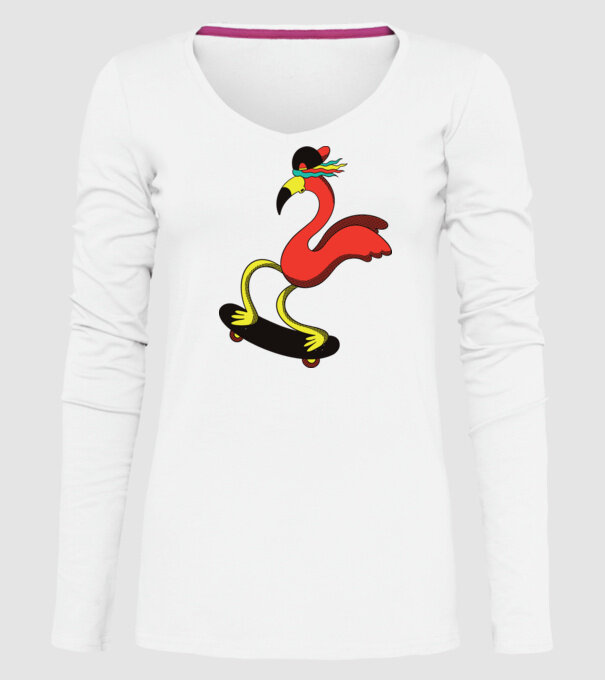 Flamingo Skateboarder model alb pe tricou