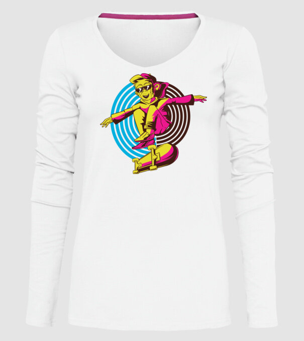 Maimuță Skateboarder model alb pe tricou