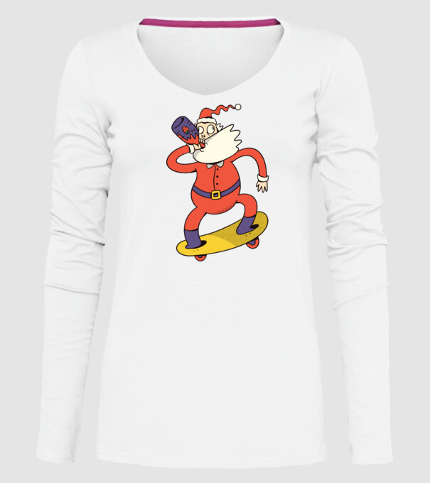 Moș Crăciun Skateboarder model alb pe tricou