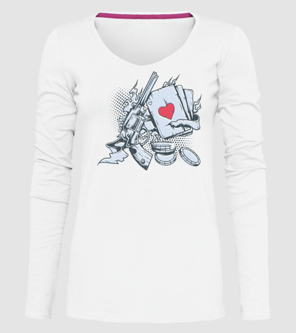 Gun with Cards model alb pe tricou