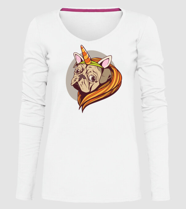 Halloween Mops în costum de Unicorn model alb pe tricou