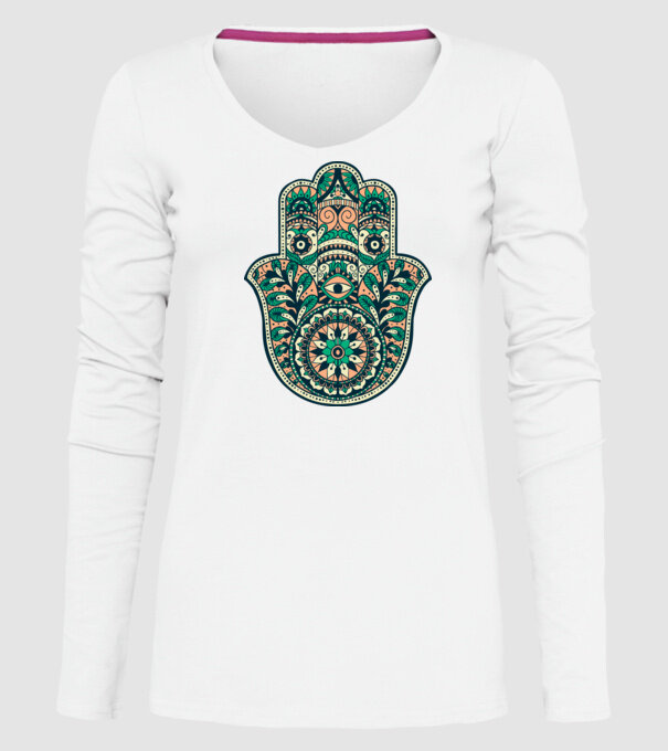 Mână Hamza - Mâna lui Dumnezeu Mandala model alb pe tricou